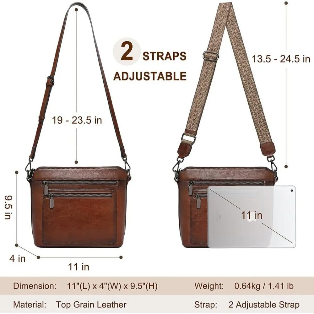 Leather Crossbody Bag Women Purse Handbag Faux Suede Multiple Pockets